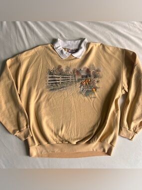 Top Stitch Collared Sweatshirt Embroidered Grandmacore Cottagecore XL Oversized